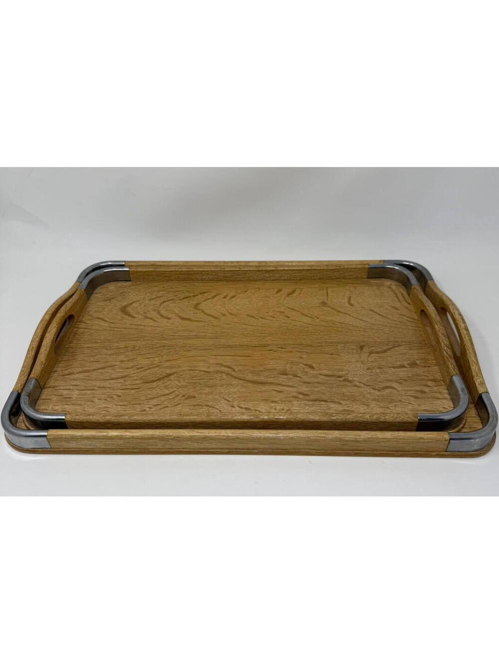 Vintage MCM Loro Line Wood and Metal Nesting Trays 2 Pc Made In Occupied Japan